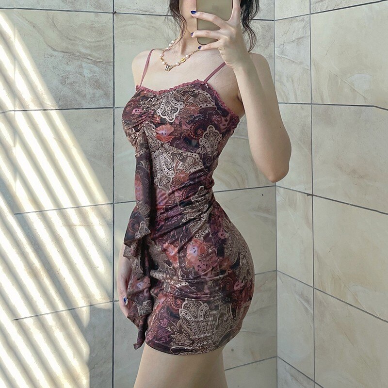 vmtvr - Karrcat Vinatge Patchwork Boho Dress Korean Style Floral Bodycon Dress Cottagecore Sundress Prom Dresses Party Festival Outfit