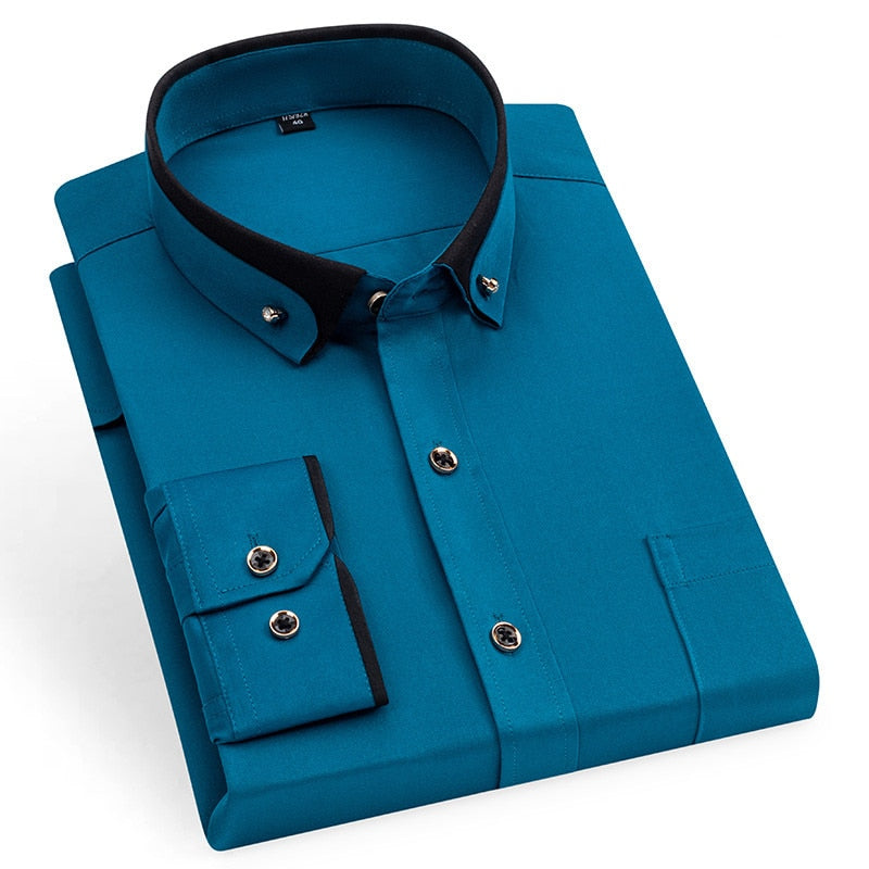 jiaabc Men's Double Collar Shirt Long Sleeves Fashion Formal Business Dress Shirt Casual Slim Fit Non-Iron Top AEchoice