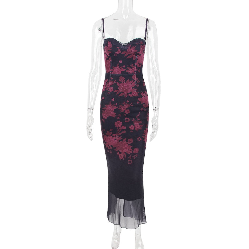 vmtvr Purple Print Sexy Long Fishtail Dress For Women Robe New Spaghetti Strap Sleeveless Backless Ruched Maxi Dress