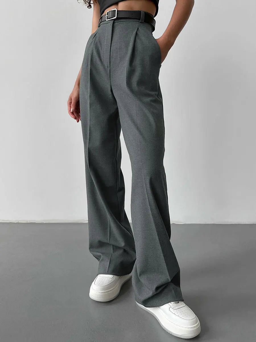 vmtvr Autumn Office Ladies Trousers Women High Waist Pants Pockets Female Summer Pleated Wide Leg Solid OL Pants Women