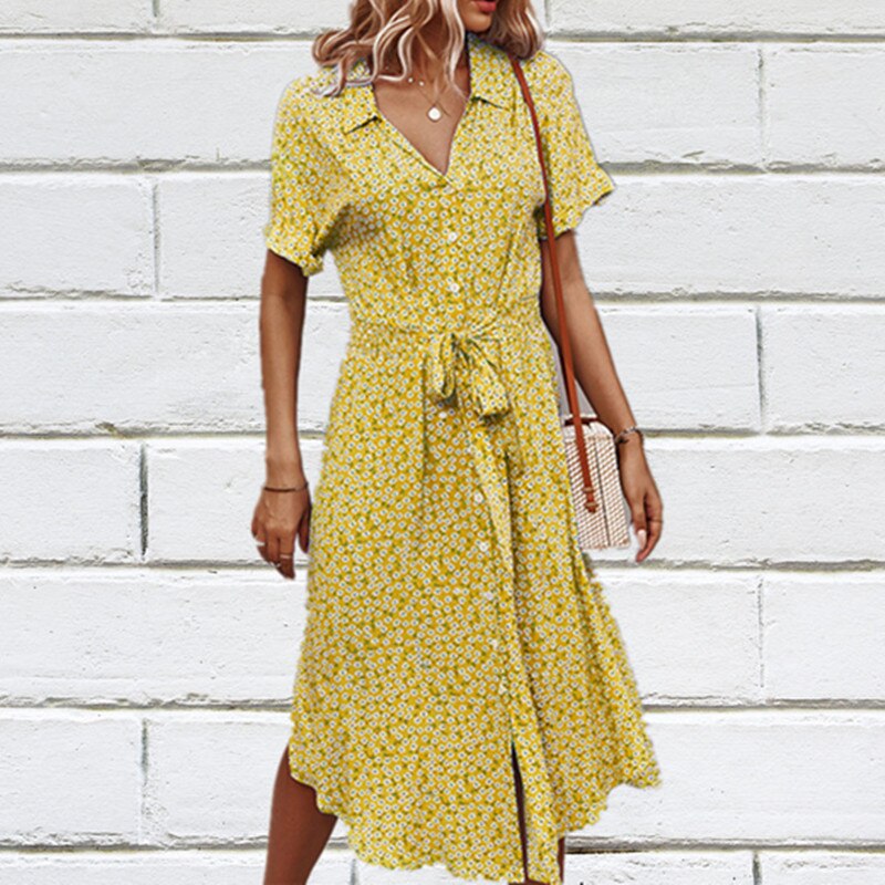vmtvr Summer Puff Sleeve Long Dress Women Elegant Printed V-Neck Maxi Dresses Boho Drawstring Loose Holiday Beach Dress
