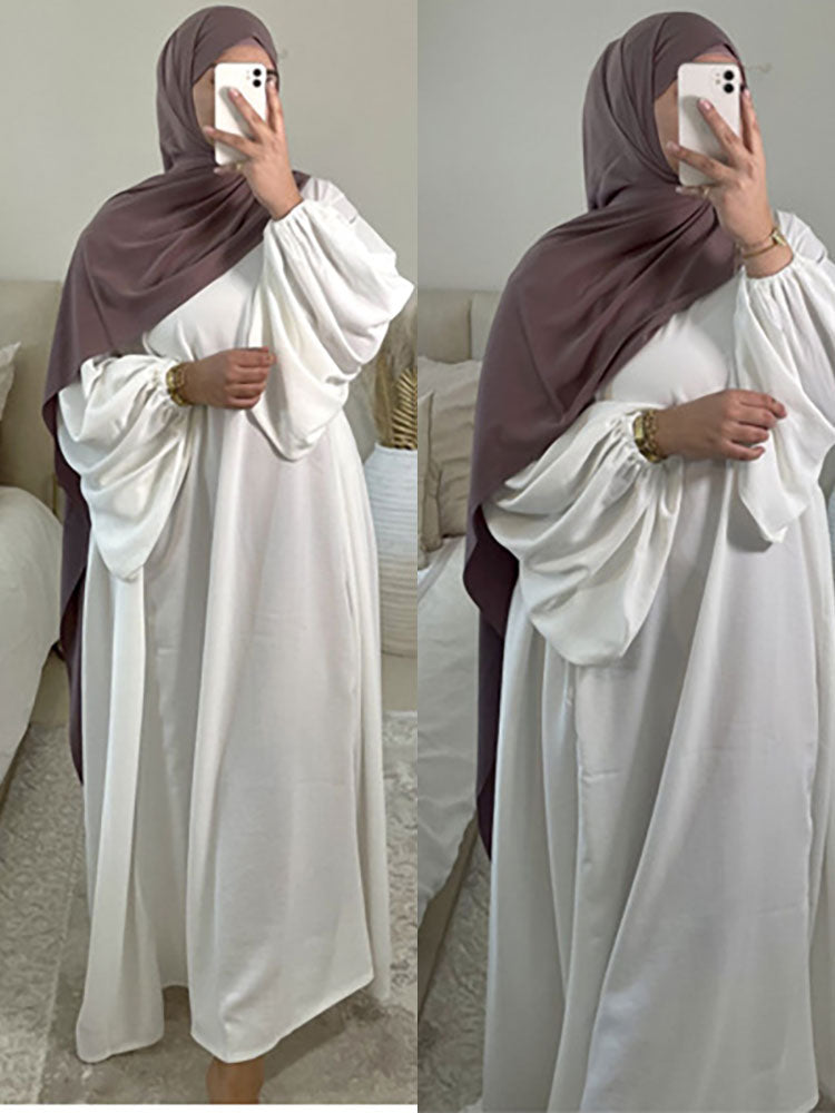 vmtvr Plain Abaya Muslim Long Dress for Women Ramadan Eid Balloon Sleeve Islamic Jilbab African Dresses Dubai Turkish Modesty Kaftan