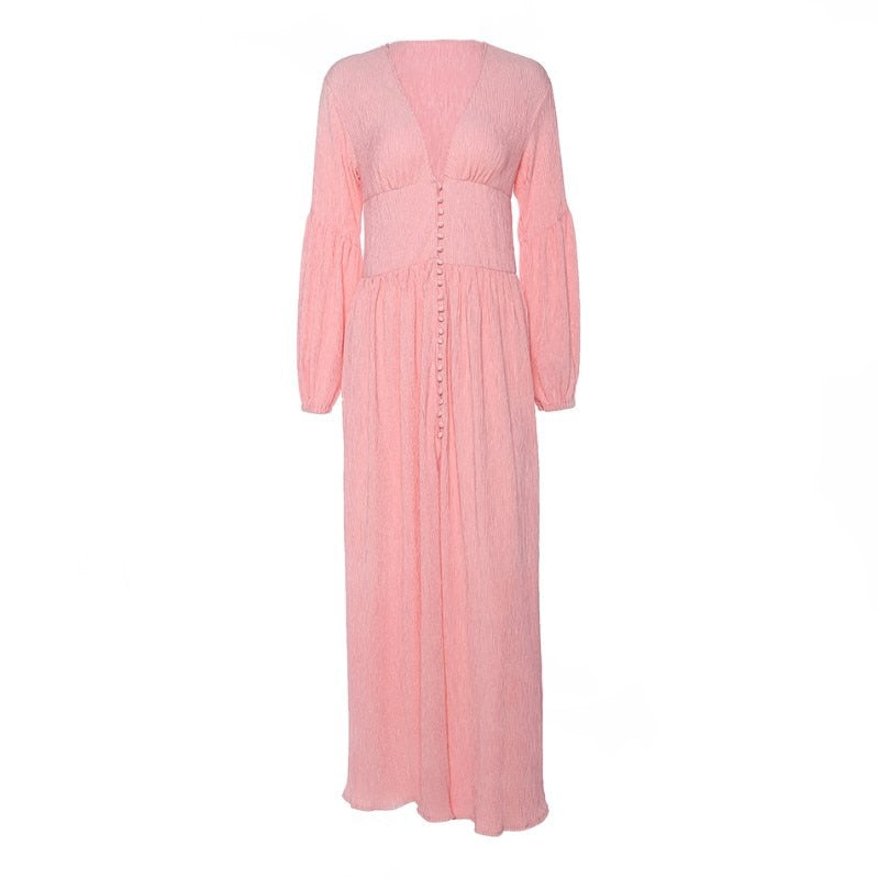 vmtvr - Femme Boho Maxi Dress Lantern Sleeve Vintage Long Split Dresses Button Down Draped Chic Mujer Vestidos Gothic Robes