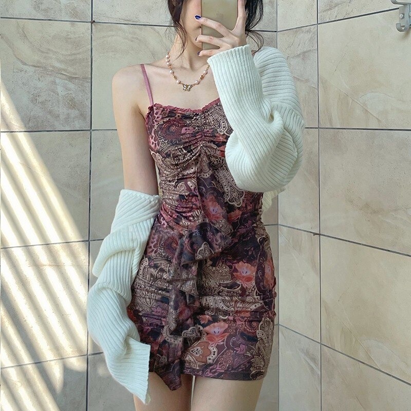 vmtvr - Karrcat Vinatge Patchwork Boho Dress Korean Style Floral Bodycon Dress Cottagecore Sundress Prom Dresses Party Festival Outfit