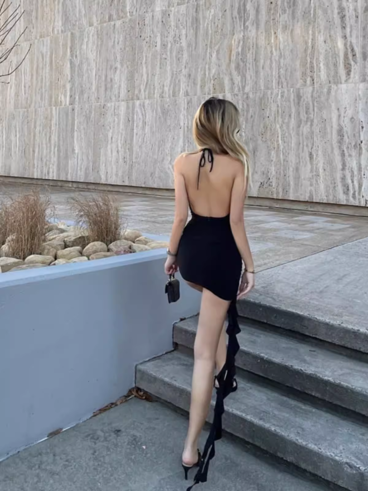 - Sexy Deep V Neck Black Dress GEU1386