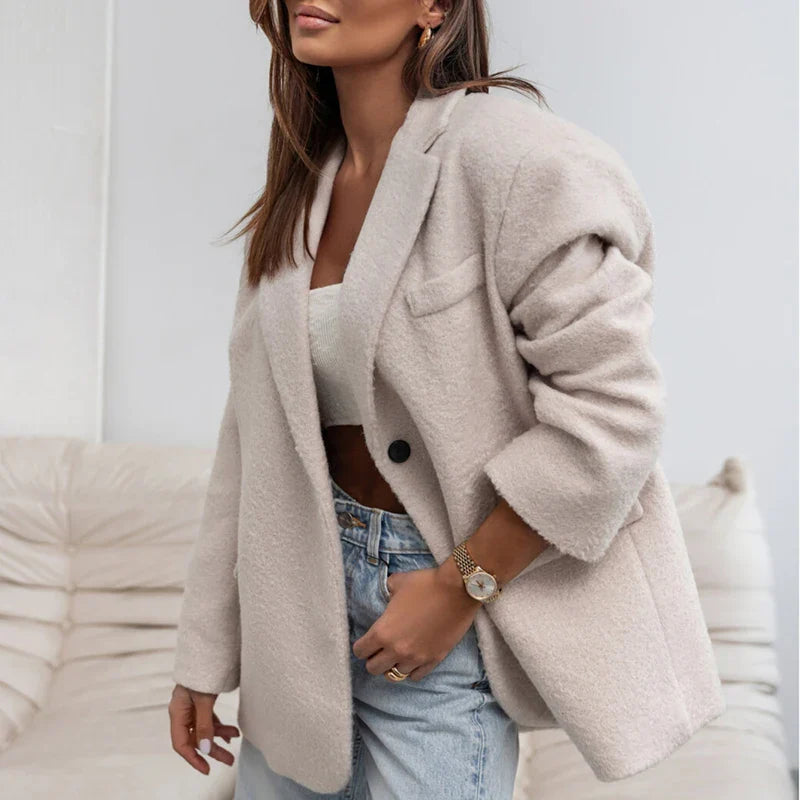 vmtvr Chic Sexy Single Button Woolen Blazer Jacket Women Elegant Solid Commuter Lady Top Cardigan Fall Winter Long Sleeve Coat Outwear