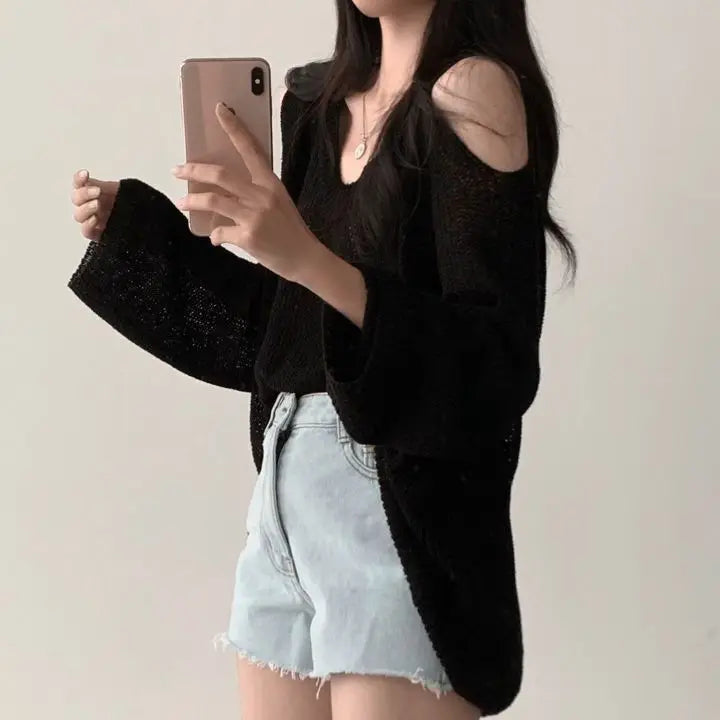 vmtvr Spring Summer Autumn Fashion Casual Solid Hollow Out Pullover Women's Soft Slim Tees Knitted Gentle Sexy Loose Sweater Top