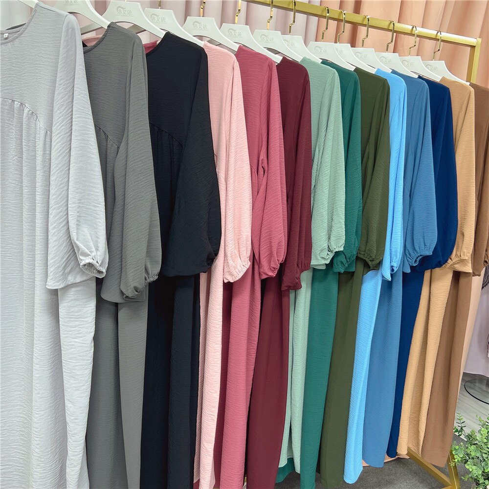 vmtvr Plain Abaya Muslim Long Dress for Women Ramadan Eid Balloon Sleeve Islamic Jilbab African Dresses Dubai Turkish Modesty Kaftan