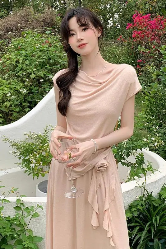 vmtvr 2024 Summer New Flowers Korean Fashion Irregular T-Shirt Top Women's French Elegant Pastoral Casual Long Skirt Two Piece Set