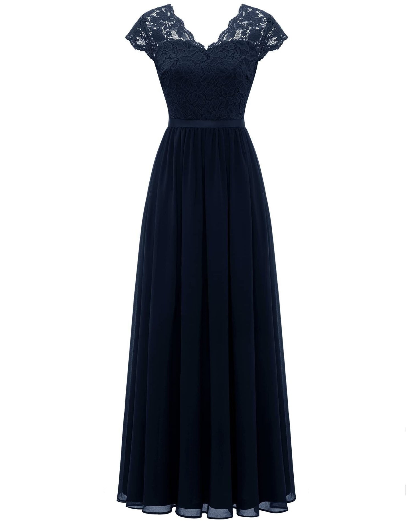 vmtvr Women's Elegant Vintage V Neck 3/4 Sleeve Floral Lace Chiffon Wedding Bridesmaid Maxi Dress Long Formal Dresses