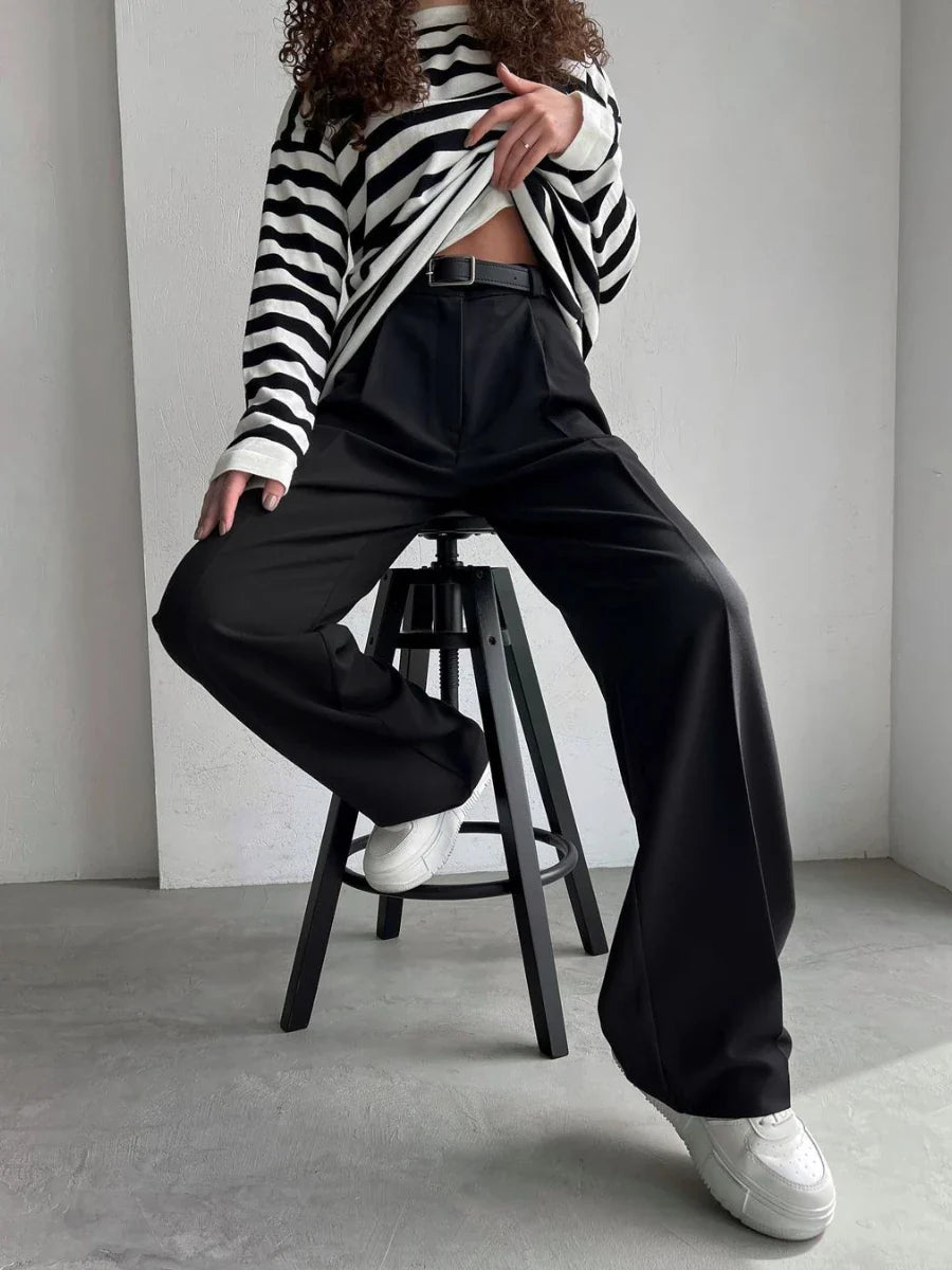 vmtvr Autumn Office Ladies Trousers Women High Waist Pants Pockets Female Summer Pleated Wide Leg Solid OL Pants Women