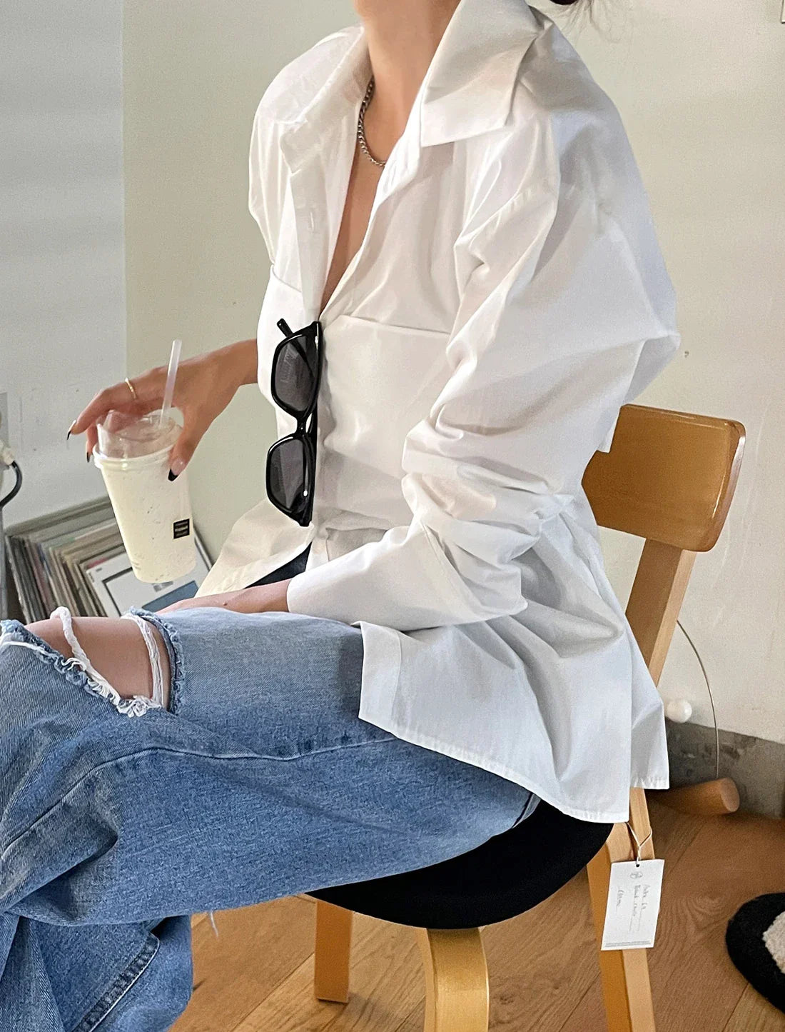 vmtvr Women Lapel White Bow Blouses Office Ladies Long Sleeve Single-breasted Loose Female Shirts Spring Summer 2024