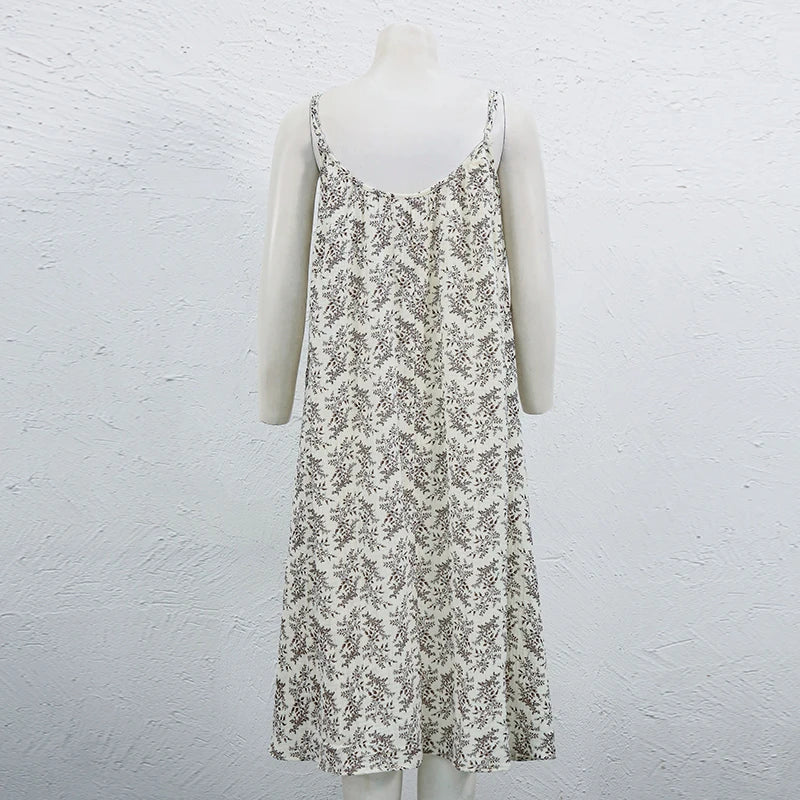 vmtvr 100% Cotton Gauze 2024 Summer Women's Long Dress Floral Loose Sleeveless Backless Streetwear Elegant Beach Vestidos Robe