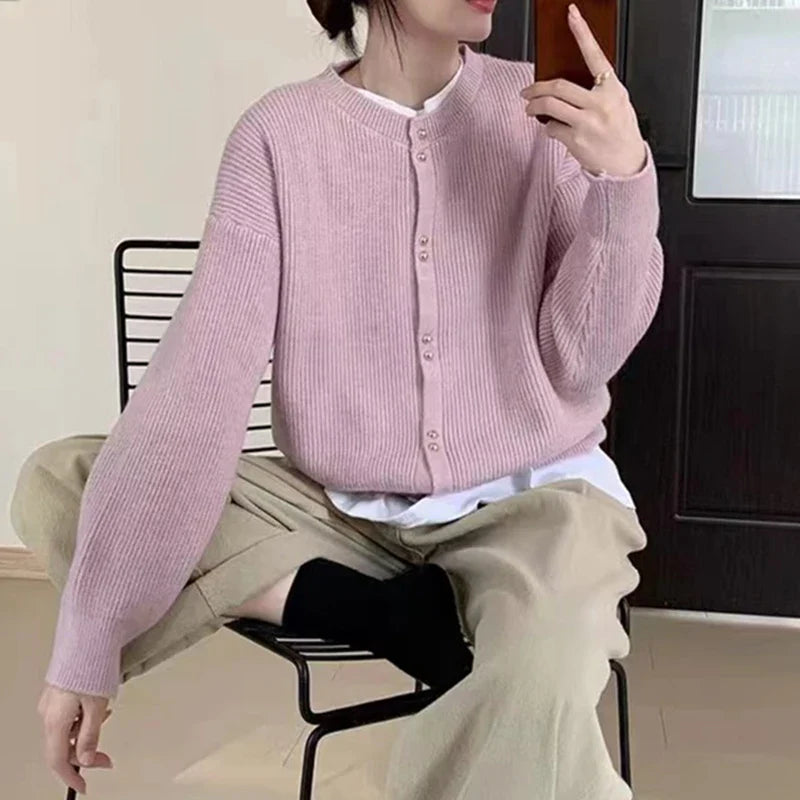vmtvr Women O-neck Knitted Cardigan Autumn Winter Long Sleeved High-end Sweater Cardigans Lazy Style Female Loose Soft Knitted Coat