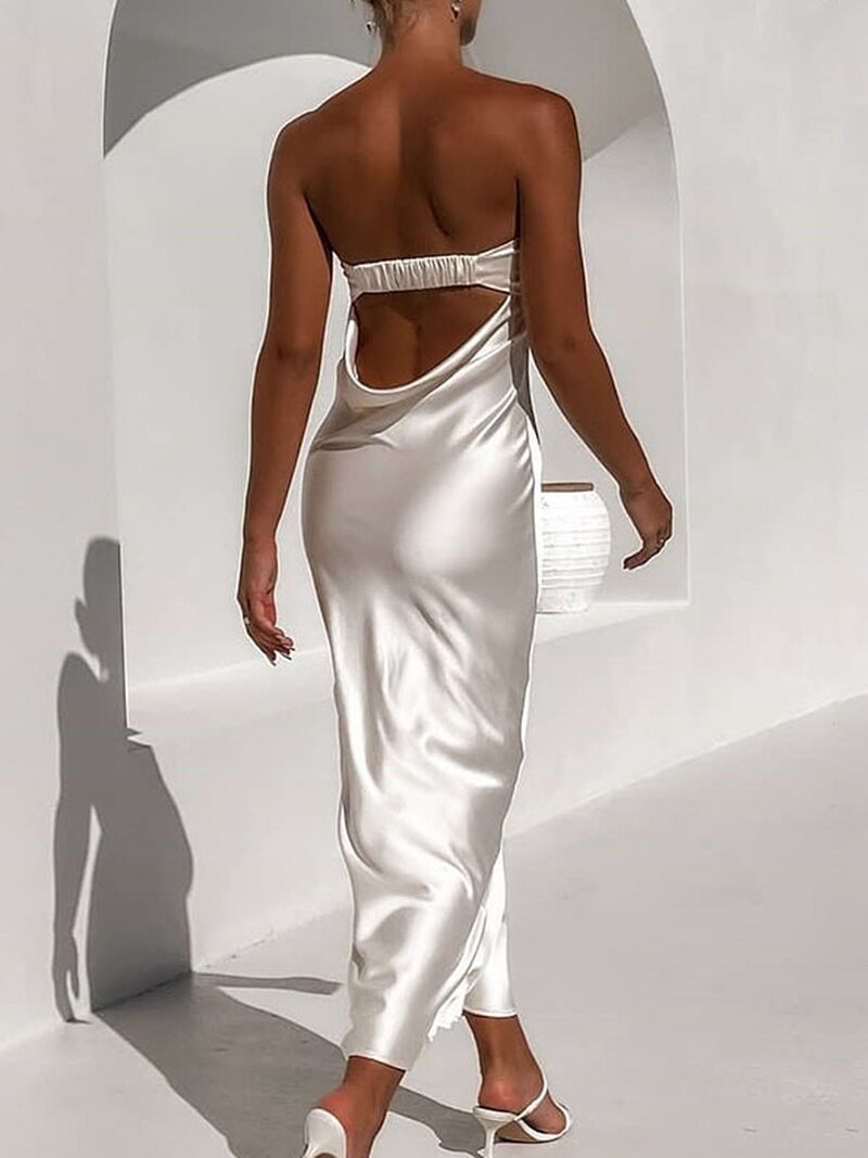 vmtvr Fashion Summer Women's Outfits Casual Backless Strapless Long Evening Dresses Elegant Female Wedding Party White Vestidos