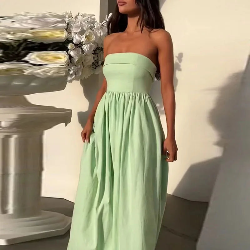 vmtvr 2024 Spring Sexy Strapless Draped Party Dress Women Elegant Off Shoulder Hollow Long Dress Summer Backless Hem Boho Maxi Dresses