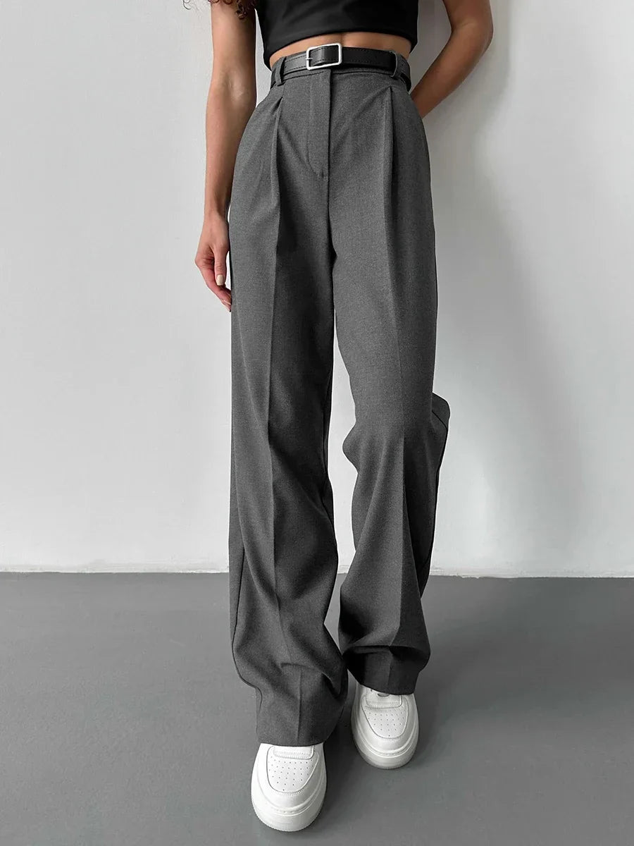 vmtvr Autumn Office Ladies Trousers Women High Waist Pants Pockets Female Summer Pleated Wide Leg Solid OL Pants Women