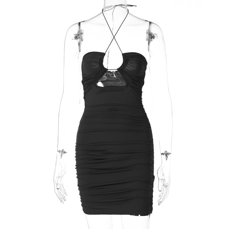 vmtvr - Fashion Sexy Bandage Bodycon Corset Dress Summer Women Hollow Out Halter Backless Short Mini Vestidos Party Night Club Wear