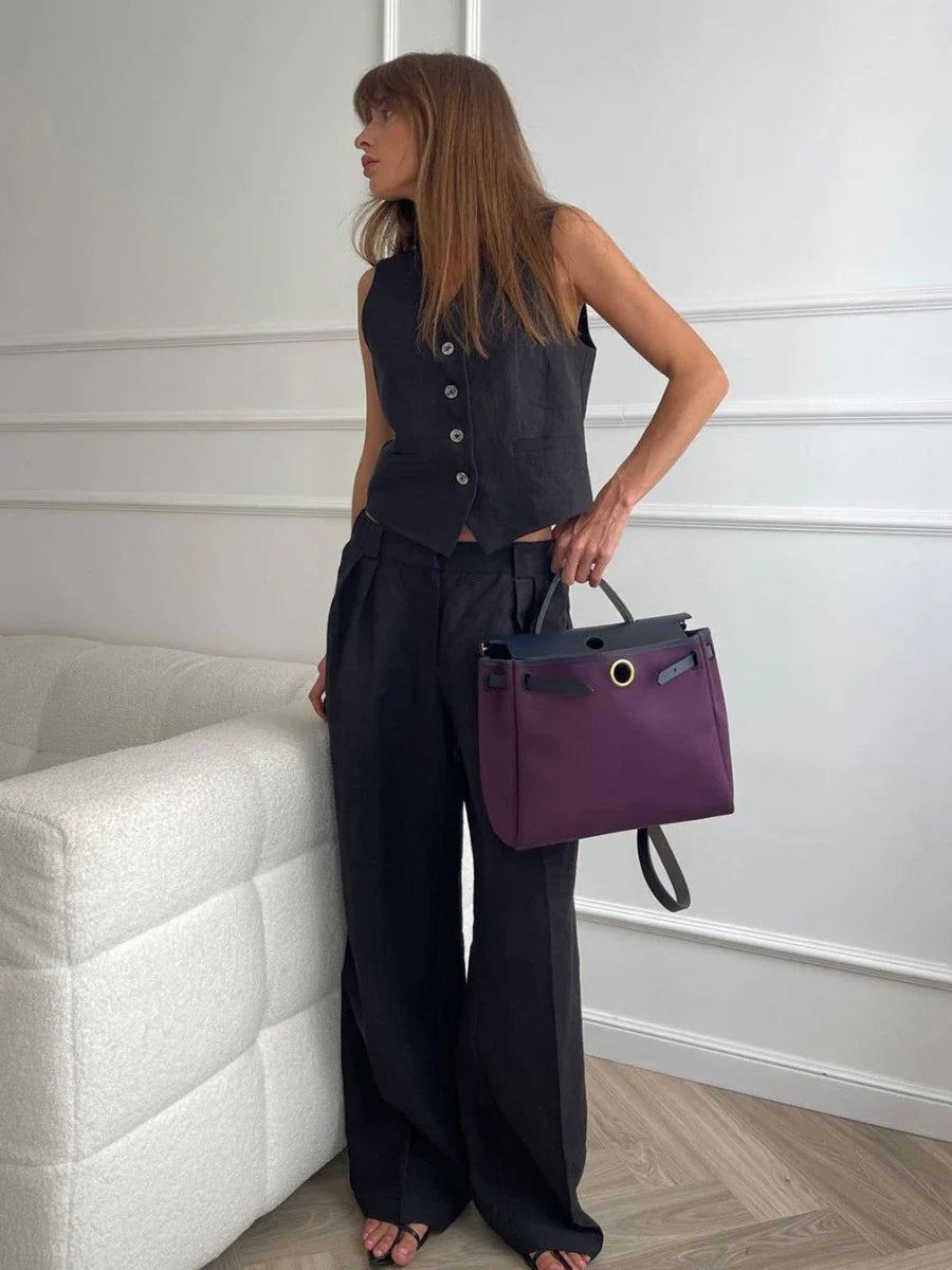 vmtvr Womem Linen Cotton Chic Vest & Pants Suit Two-Piece Set Office Ladies Summer Chic 2 Piece Sets Womens Outfits