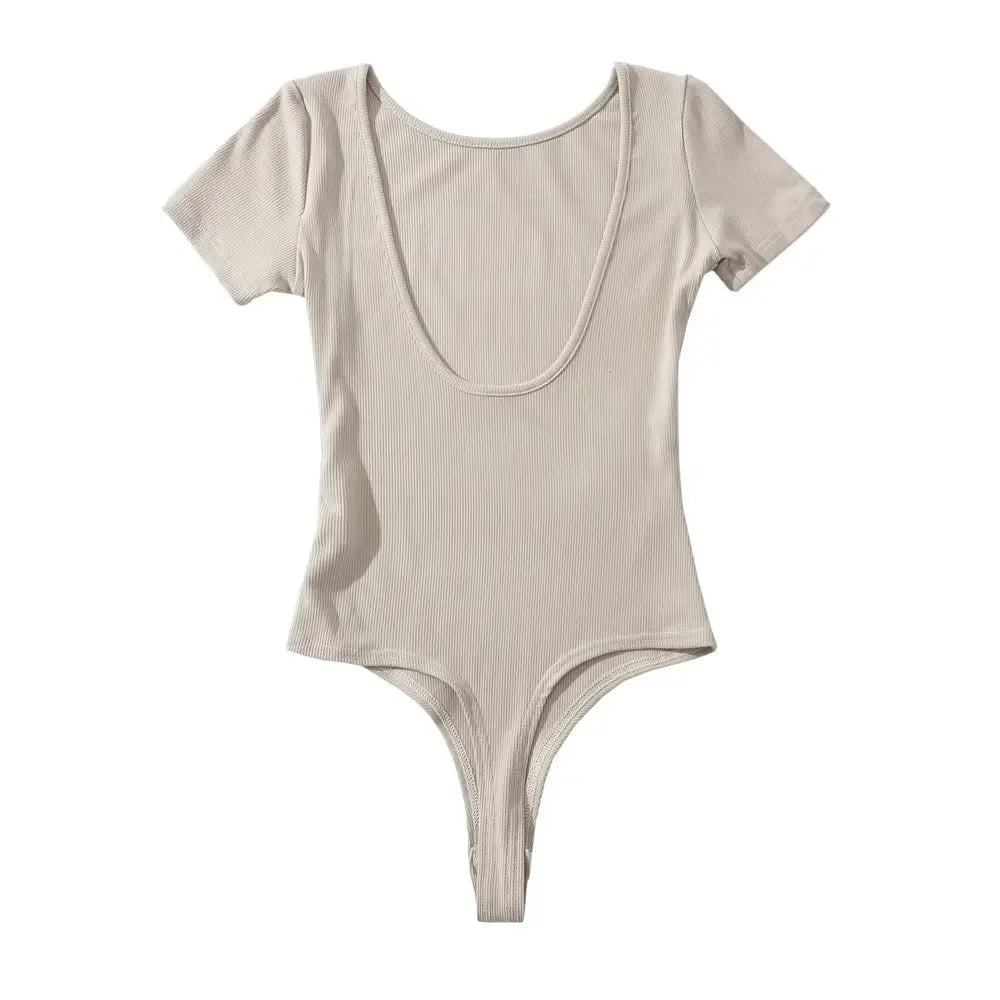 vmtvr Women Short Sleeve O-neck Bodysuits Summer Backless Stretchable Slim Jumpsuit Tops