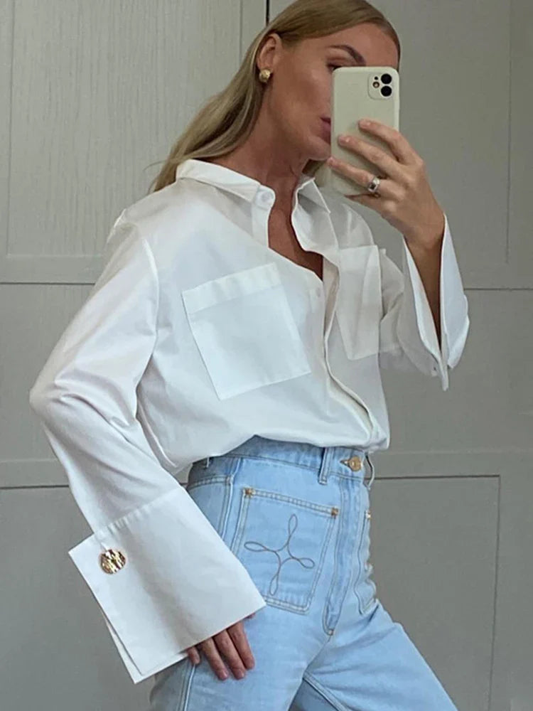 vmtvr Summer Autumn Women Solid White Elegant Long Sleeve Shirt Ladies Loose Blouse For Woman