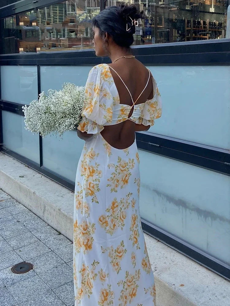 vmtvr - V Neck Floral Summer Long Dress Women Boho Beach Style Dresses Elegant Chiffon Maxi Dresses French Dress Women