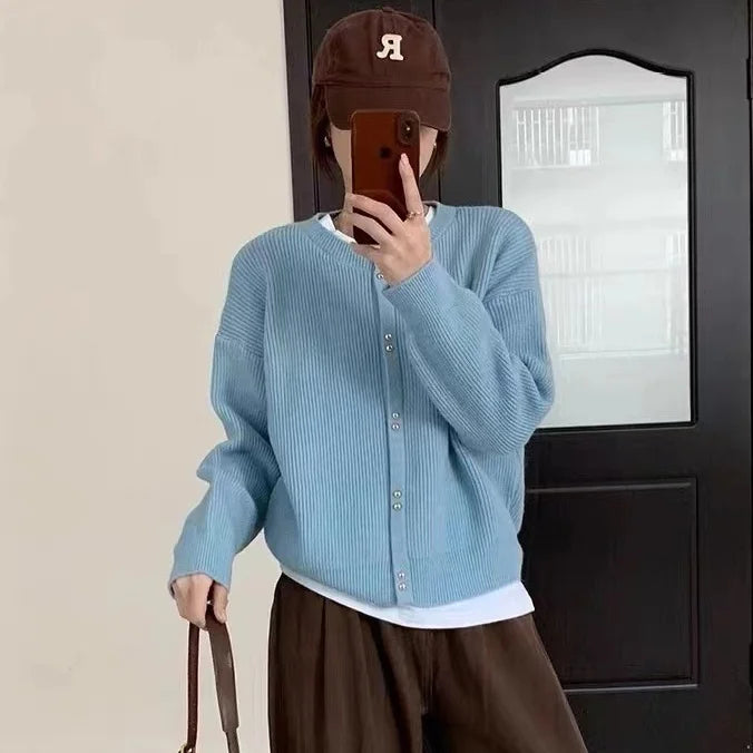 vmtvr Women O-neck Knitted Cardigan Autumn Winter Long Sleeved High-end Sweater Cardigans Lazy Style Female Loose Soft Knitted Coat