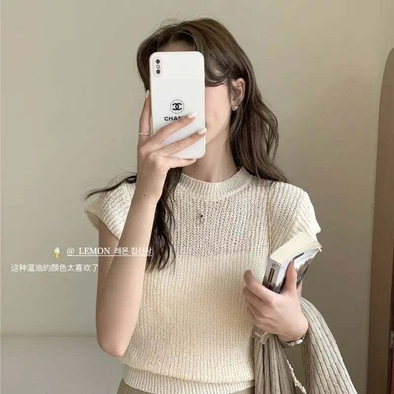 vmtvr Summer Casual Pullover Tank Women's Loose Knitted Top Gentle Bohemian Vacation Beach Hollow Out Vest Blouse Sun Protection