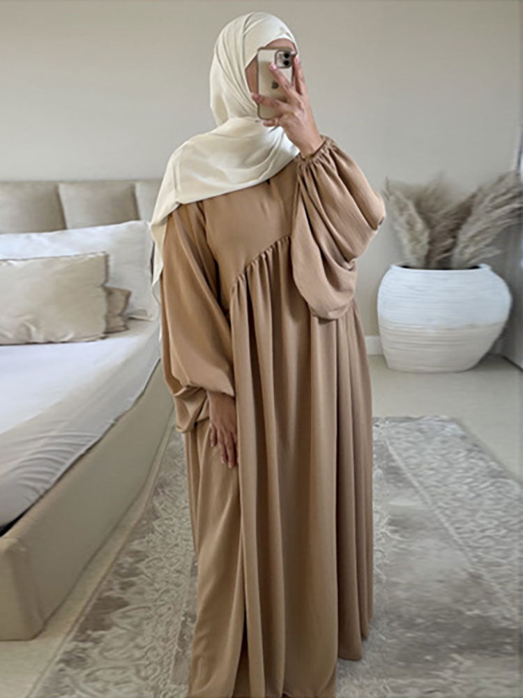 vmtvr Plain Abaya Muslim Long Dress for Women Ramadan Eid Balloon Sleeve Islamic Jilbab African Dresses Dubai Turkish Modesty Kaftan
