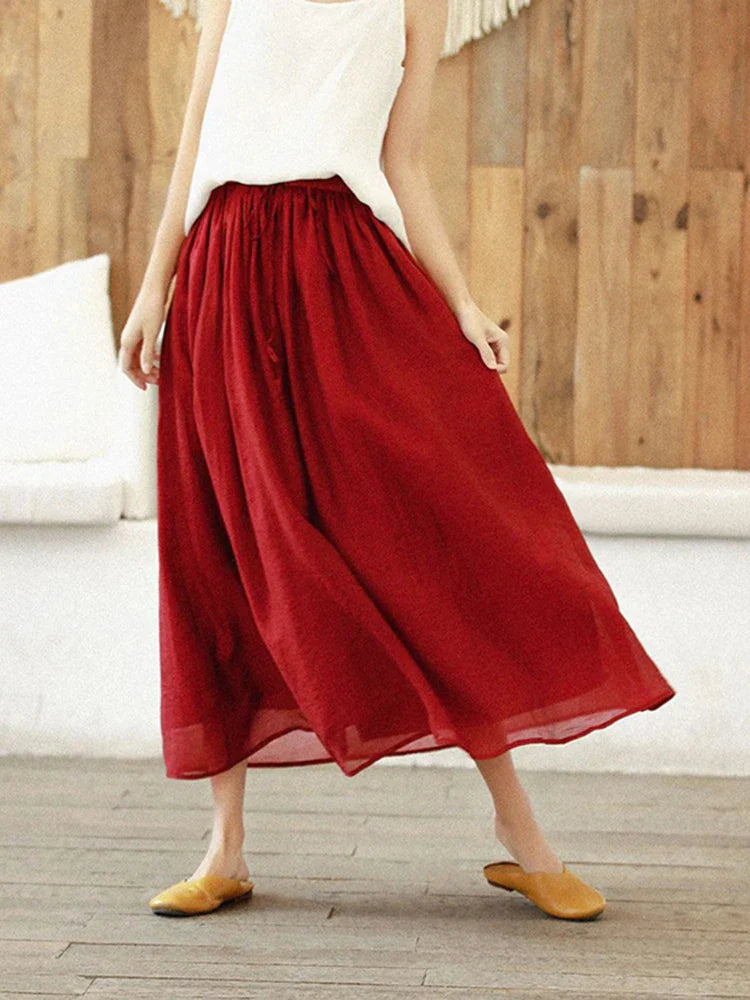 vmtvr Women Tulle Long Skirt Elastic High Waist Mesh Summer Green Fashion Loose Pleated Skirts Lace Up Elegant Ladies Skirt