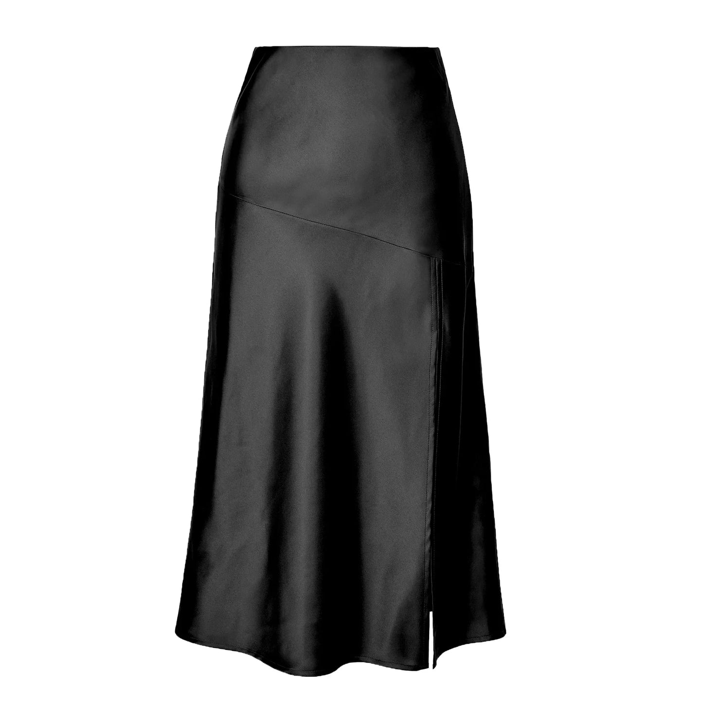 vmtvr Women Elegant Satin Skirt Elastic Waist A-Line Summer Slit Casual Solid Female Slim Falda Boho Holiday Beach Escocesas De Mujer