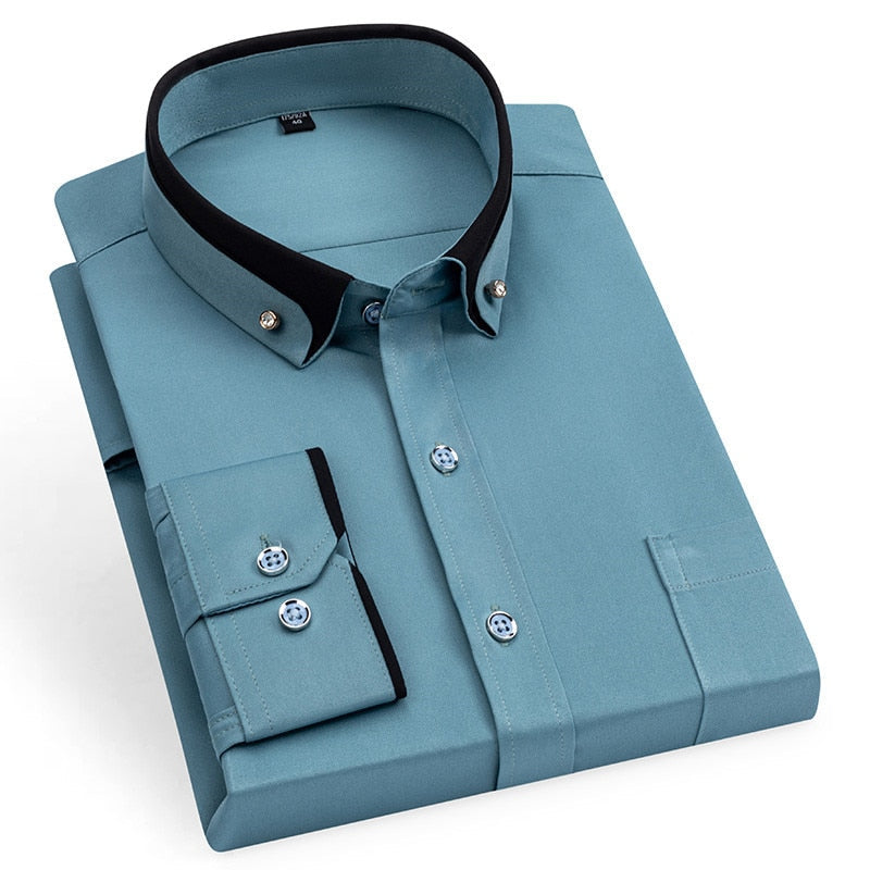 jiaabc Men's Double Collar Shirt Long Sleeves Fashion Formal Business Dress Shirt Casual Slim Fit Non-Iron Top AEchoice
