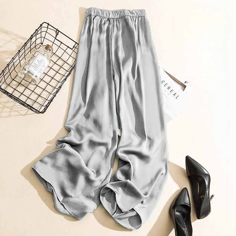 vmtvr Korean style High Waist Acetate Wide Leg Pants silk Trousers Acetate satin pants ankle-length women summer trousers
