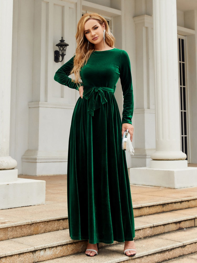 Spring Elegant Red Long Dress Velvet Solid Color Premium Formal Evening Vestidos Festa Luxo Rojo Maxi Dresses For Women