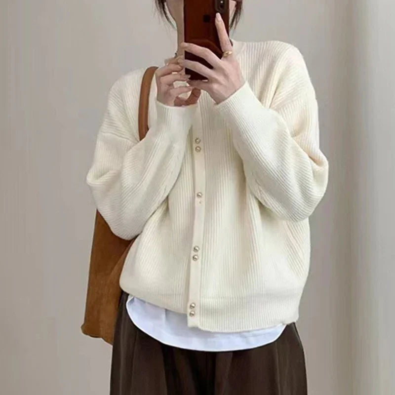 vmtvr Women O-neck Knitted Cardigan Autumn Winter Long Sleeved High-end Sweater Cardigans Lazy Style Female Loose Soft Knitted Coat
