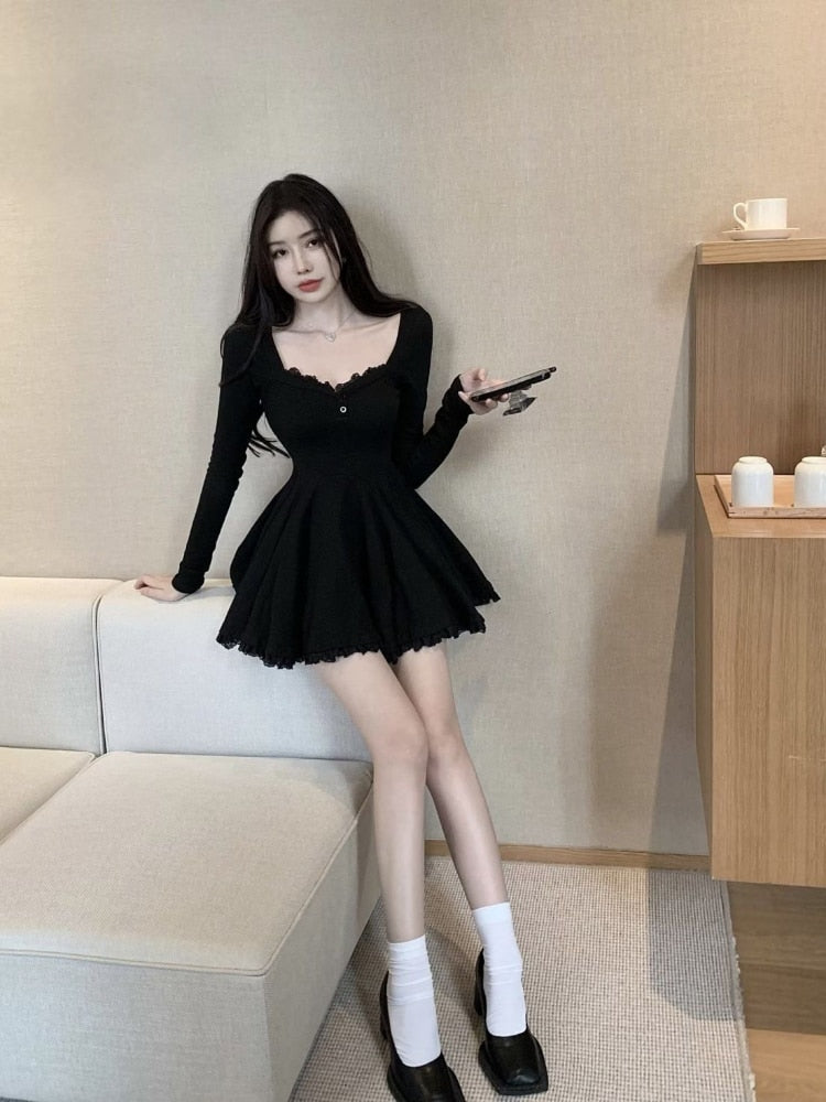vmtvr Sexy Black Lace Dress Women Bodycon Wrap Slim Party Mini Short Dresses Evening Fashion Long Sleeve Outfits