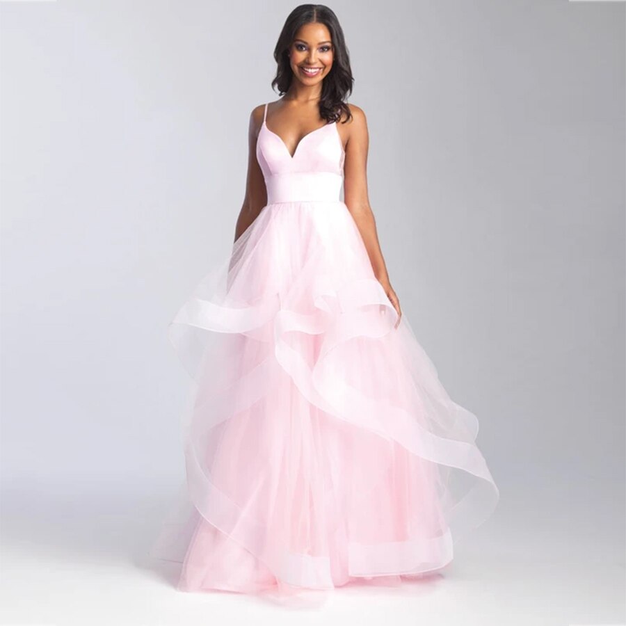 vmtvr - Evening Gowns for Wedding Women Pink Deep V Neck Suspenders Party Dresses Tulle Floor Length Elegant Black Bridal Prom Dresses
