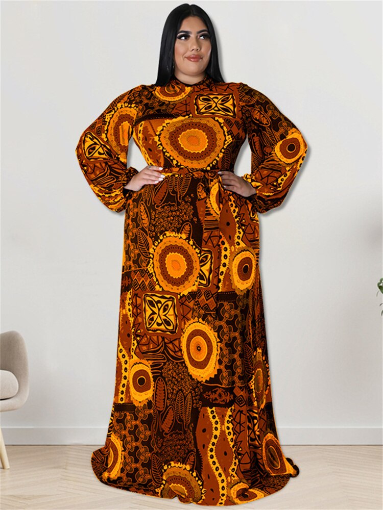Wmstar Plus Size Party Dresses for Women Fall Clothes Long Sleeve Printed Africa Maxi Long Dress New Wholesale Dropshipping
