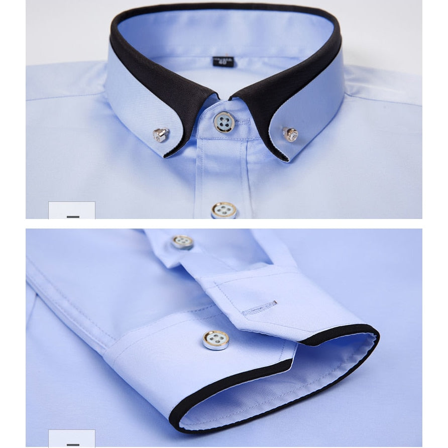 jiaabc Men's Double Collar Shirt Long Sleeves Fashion Formal Business Dress Shirt Casual Slim Fit Non-Iron Top AEchoice