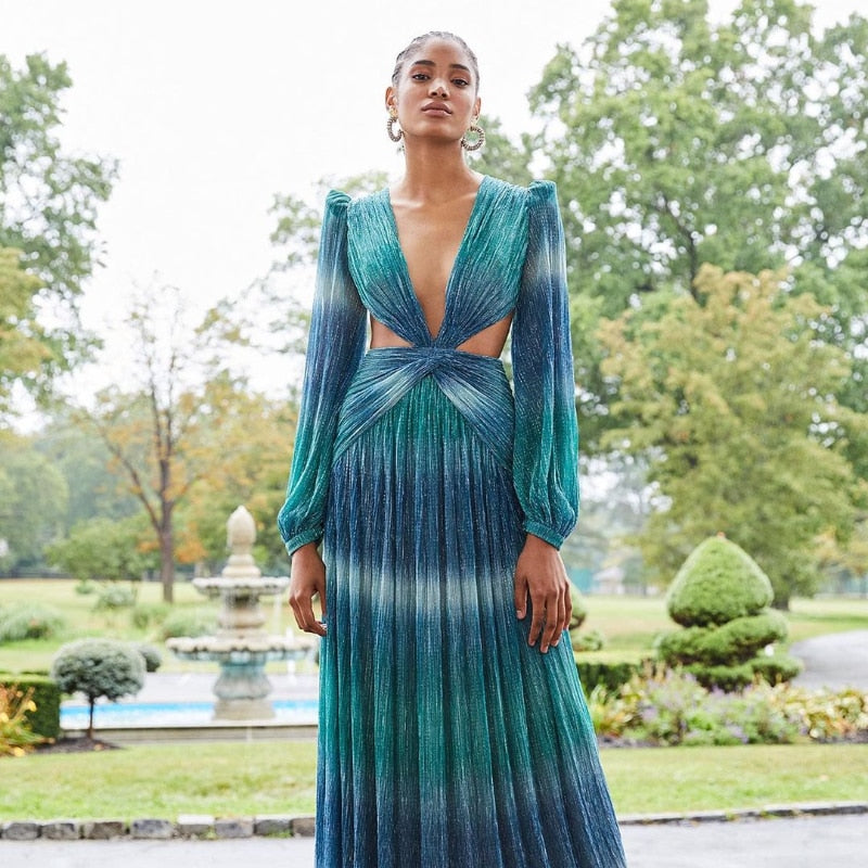 vmtvr Sexy V-Neck Backless Hollow Out Dress Summer Women Lantern Sleeve Club Party Long Maxi Dresses Tunic Beach Cover Up A916