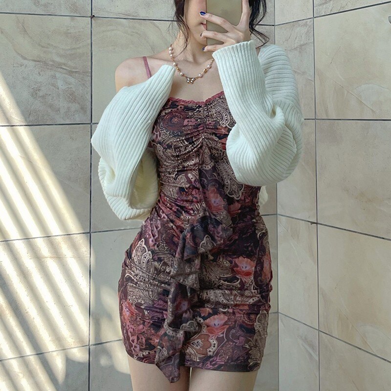 vmtvr - Karrcat Vinatge Patchwork Boho Dress Korean Style Floral Bodycon Dress Cottagecore Sundress Prom Dresses Party Festival Outfit