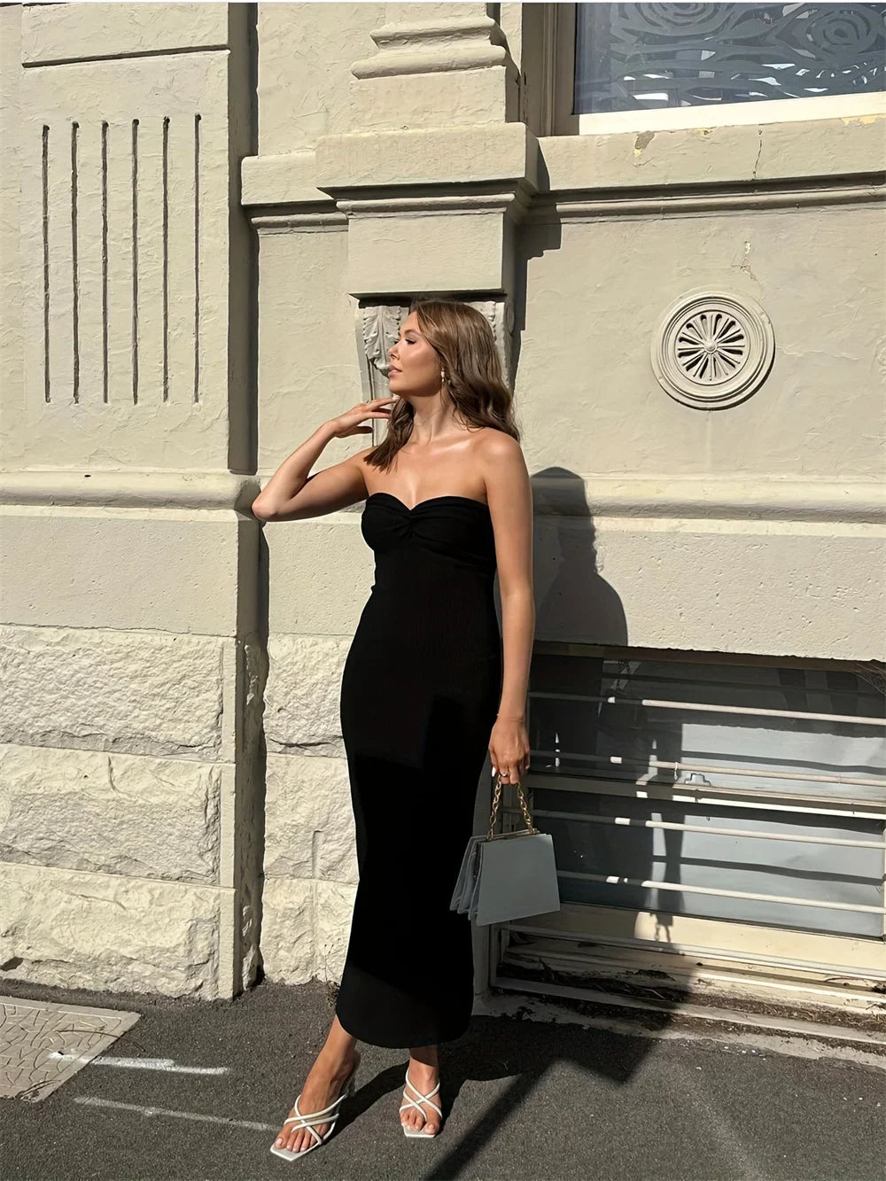vmtvr 2024 Strapless Knit Maxi Dresses Evening Backless Dress For Women Summer Beach Party Bodycon Dress Off Shoulder Twist Knitting