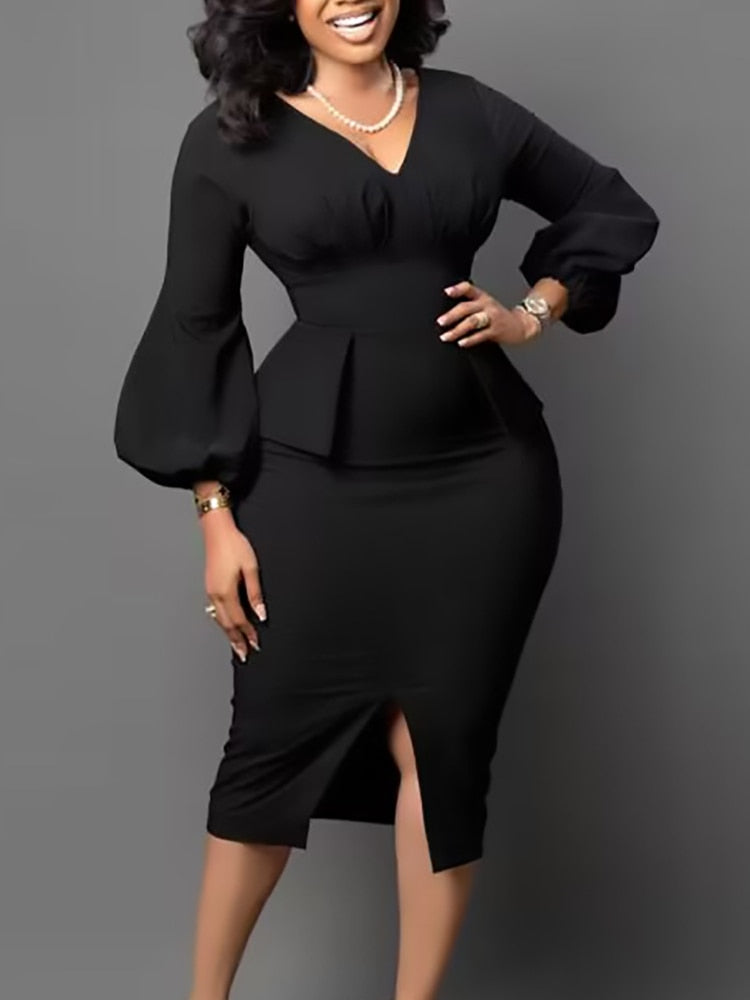vmtvr Women Elegant Bodycon Dress Long Lantern Sleeves High Waist African Office Ladies Classy Gowns Modest New Treding Vestidos