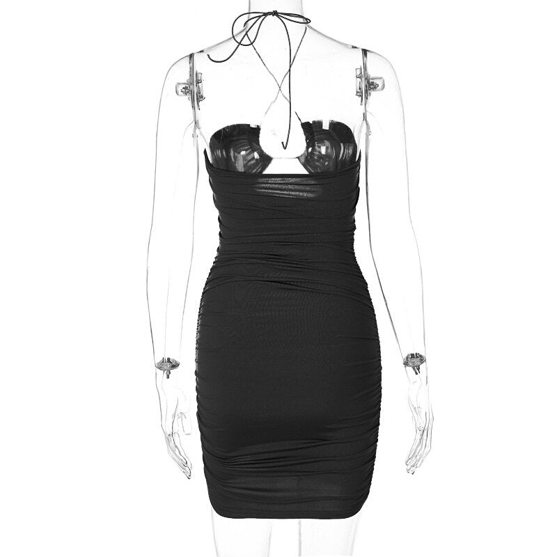 vmtvr - Fashion Sexy Bandage Bodycon Corset Dress Summer Women Hollow Out Halter Backless Short Mini Vestidos Party Night Club Wear