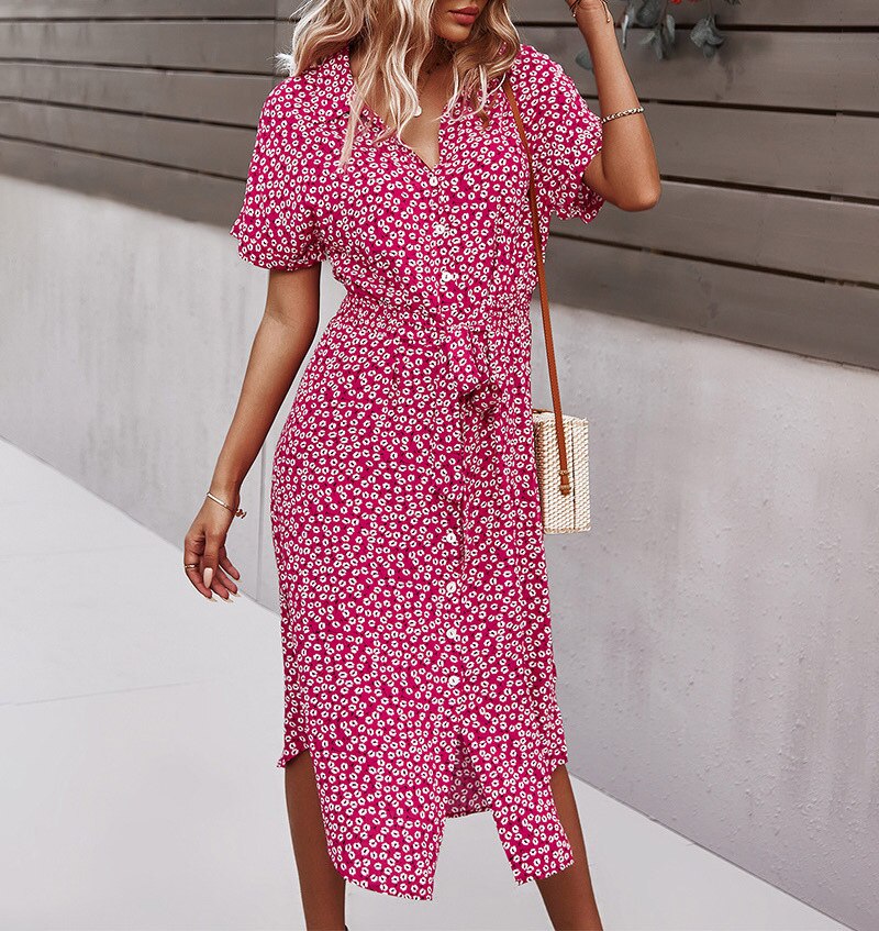 vmtvr Summer Puff Sleeve Long Dress Women Elegant Printed V-Neck Maxi Dresses Boho Drawstring Loose Holiday Beach Dress