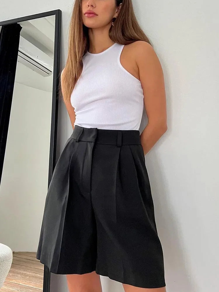 vmtvr Solid Women's Summer Shorts High Waist Loose Zipper Shorts for Women Office Elegant Korean Fashion Suit Women's Shorts