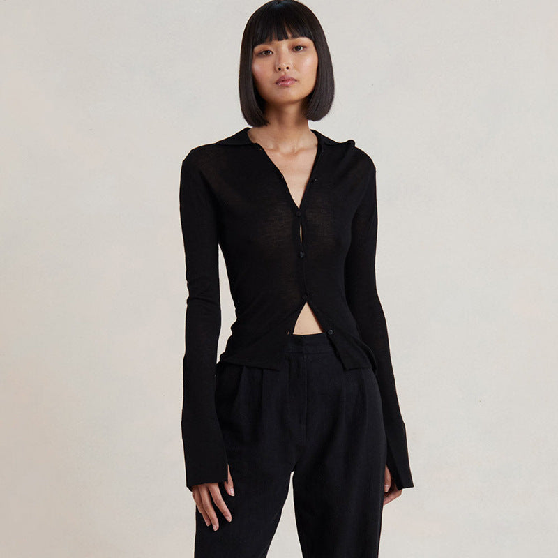 -Fall Outfits Long Sleeve Top Knitted Blouses Green Black White Spring Womens Fashion Y2k Shirts Button Up Cardigan Long Sleeve Tops