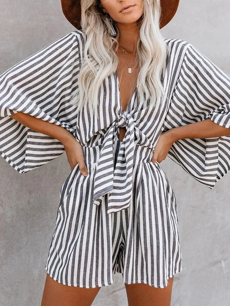 vmtvr 2024 Sexy Leopard Print Bowknot Wide Leg Romper Overalls Women Casual Loose Oversized Summer Female Playsuits Short Jumpsuits
