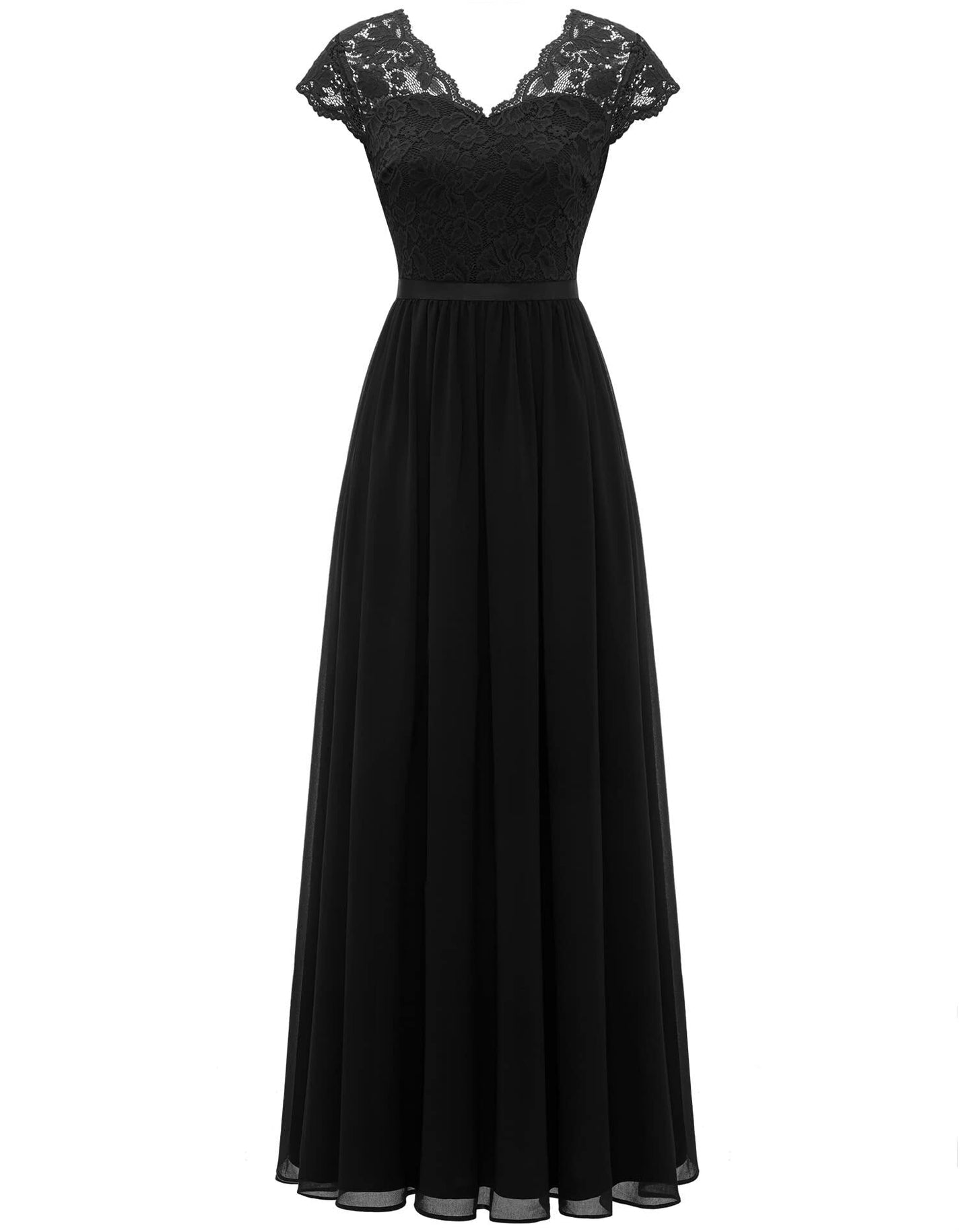 vmtvr Women's Elegant Vintage V Neck 3/4 Sleeve Floral Lace Chiffon Wedding Bridesmaid Maxi Dress Long Formal Dresses
