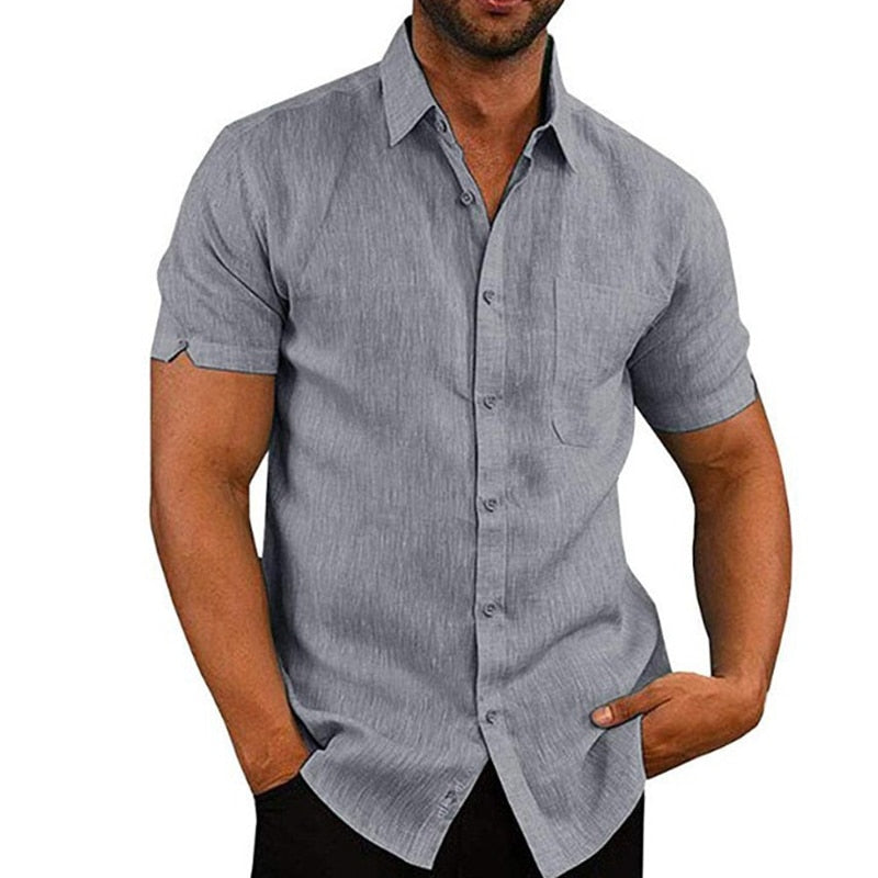 Original Mens Social Shirt Slim Business Formal Shirts For Men Short Sleeve Cotton Linen Shirts Blouses Casual Top Man Clothing